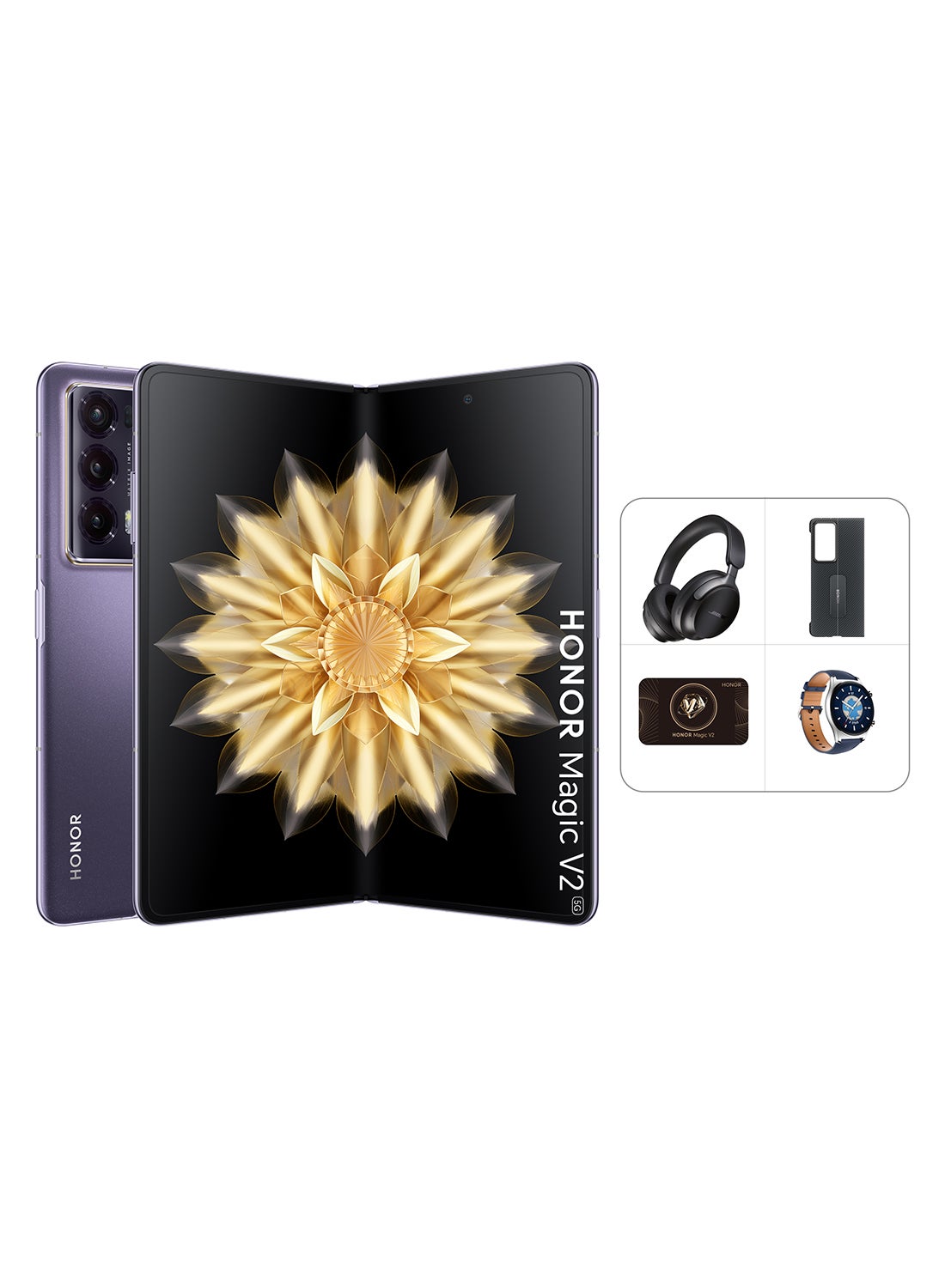 Magic V2 Dual Sim Purple Glass 16GB RAM 512GB 5G With Bose QC Ultra Headset+ Watch GS3+ Aramid Case+ VIP Service Card 12 Months Screen Protection - Middle East Version