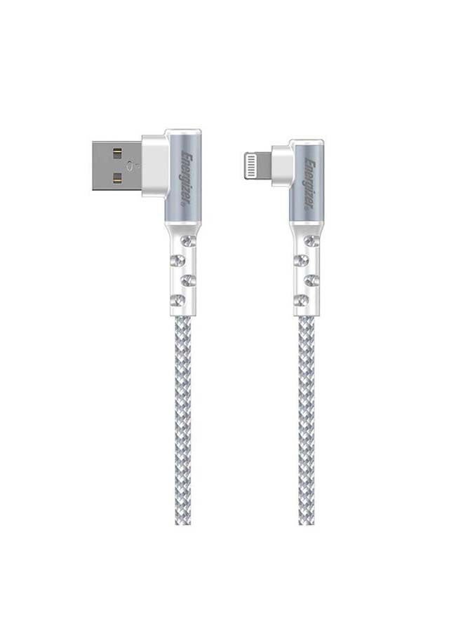 Ultimate Right Angle 90 Degree MFi Certified Fast Charging Metal Braided USB-A To Lightning Cable Compatible With iPhone/iPod/iPad, High-Twist Resistance, Gaming Design White